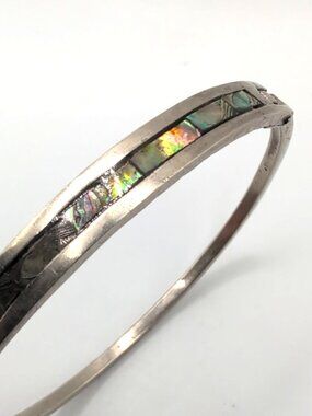 Vintage Alpaca Mexico Abalone and Silver Tone Bracelet Hook Closure VGC